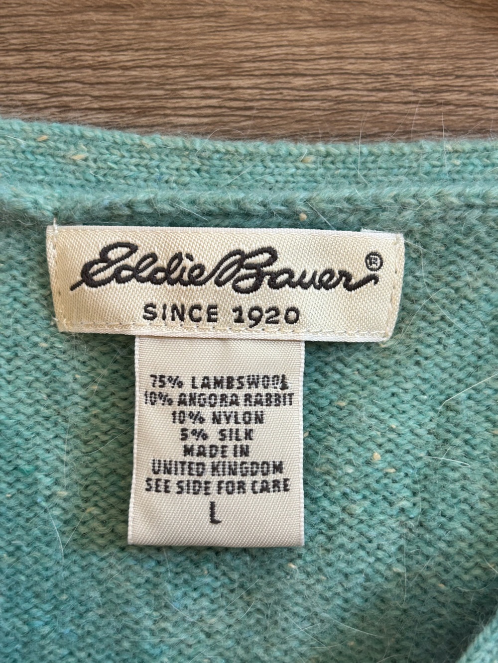 Eddie Bauer Lambswool Angora Silk V Neck Sweater L Mint